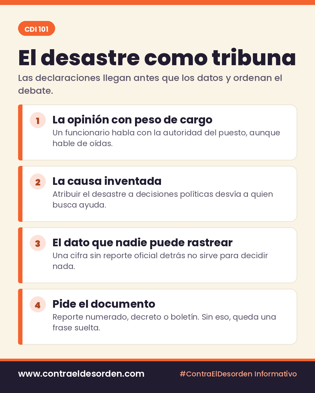 Infografía CDI 101: El desastre como tribuna