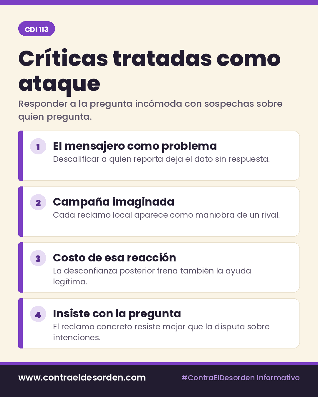 Infografía CDI 113: Críticas tratadas como ataque